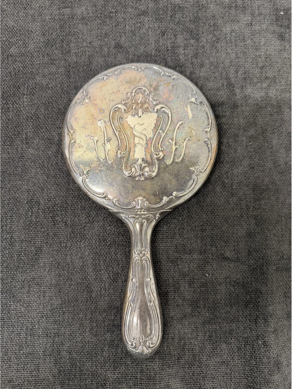 Vintage Ornate Silver Handheld Mirror